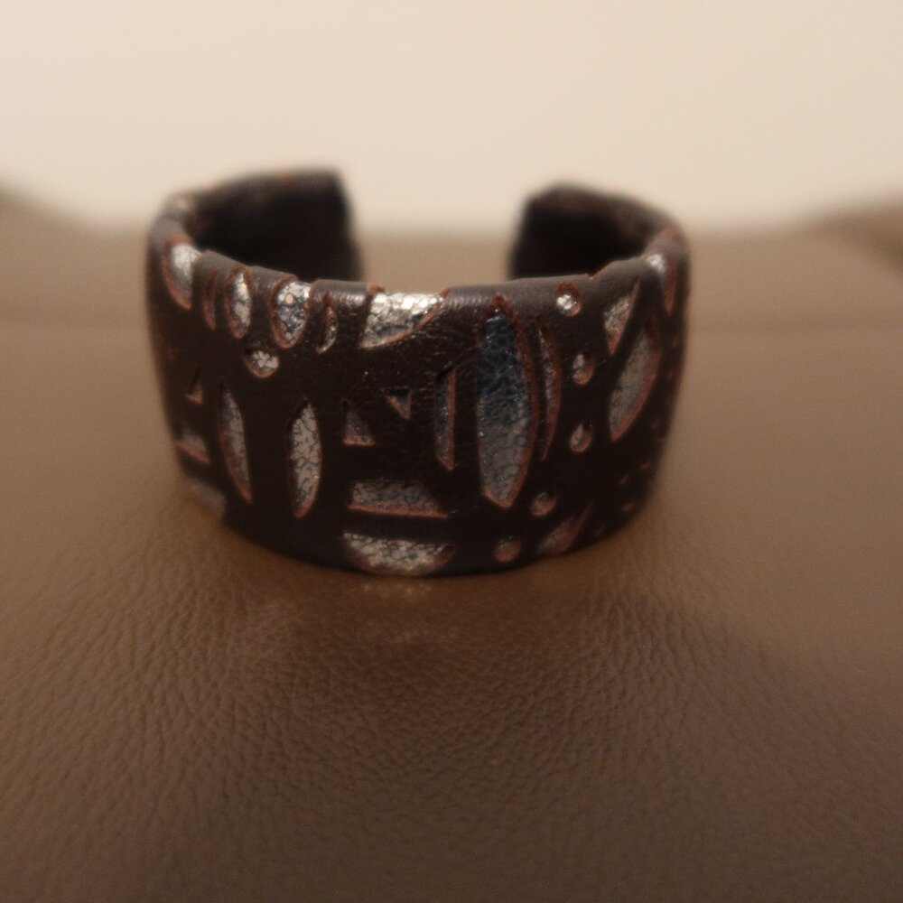 ILZE leather lace cuff bracelet in brown and crackled silver $200